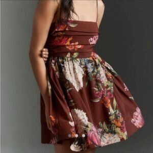 Maeve Floral Brown Mini Dress Size M
